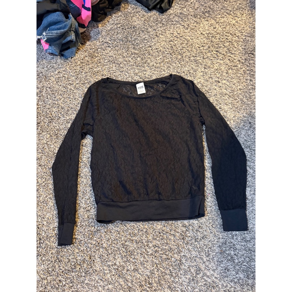 Victoria's Secret PINK Black Sheer Floral Lace Long Sleeve Top XS